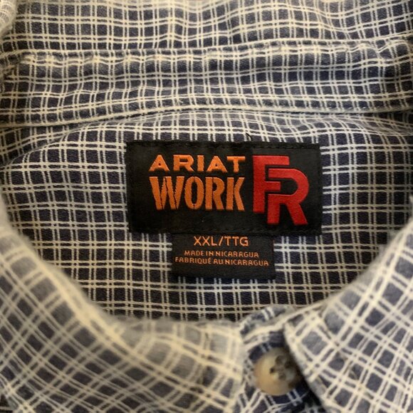 Ariat Work FR Men's Checkered Button-Down Shirt XXL Navy & White - Picture 4 of 16